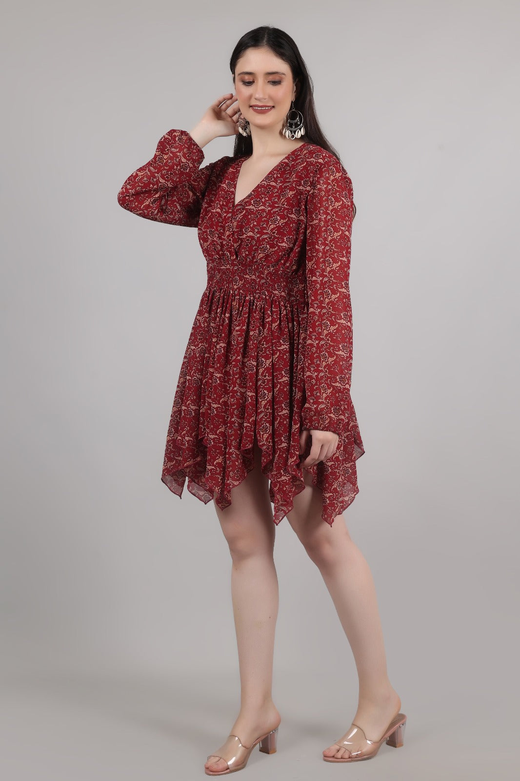 Thoughtful women high low red knee length dress
