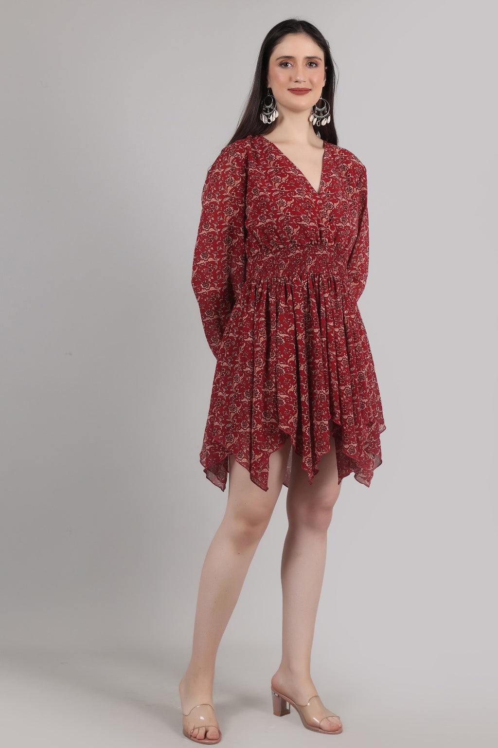 Thoughtful women high low red knee length dress