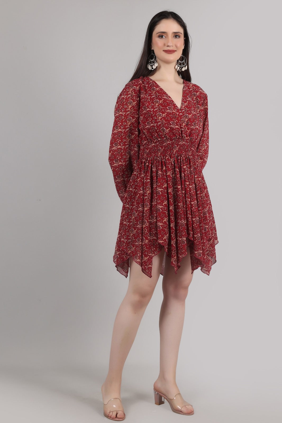 Thoughtful women high low red knee length dress