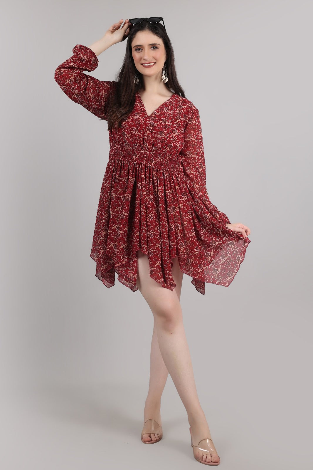 Thoughtful women high low red knee length dress